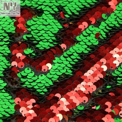 China Breathable Online Nanyee Textile Sequin Material Two Side Red Green Green Sequin Fabric for sale