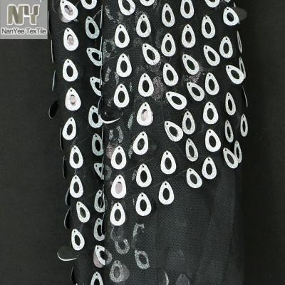 China Nanyee Textile Double Layer Water Drop Silver Shrink-Resistant Glitter Sequin On Netting for sale