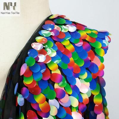 China Shrink-Resistant Textile 40mm Rainbow Even Nanyee Colorful Sequin Fabric for sale