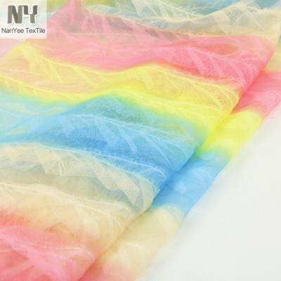 China Nanyee Multi Layered 3D Textile Crochet Shrink-Resistant With Embroidery Rainbow Printed Mesh Fabric for sale