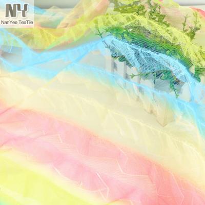 China Nanyee Textile Rainbow Shrink-Resistant Stripe Printed Layered Tulle For Crocheting Embroidery Fabric for sale