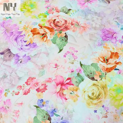 China Nanyee Fluorescent Textile Woven Stretch 75D Digital Floral Printed Dress Fabric for sale