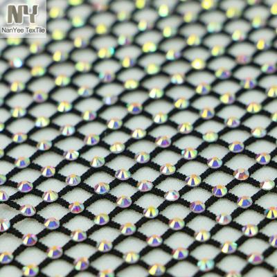 China Nanyee Sustainable Textile Sparkle Rhinestone 4 Way Luxury Super Stretch Net Fabric for sale