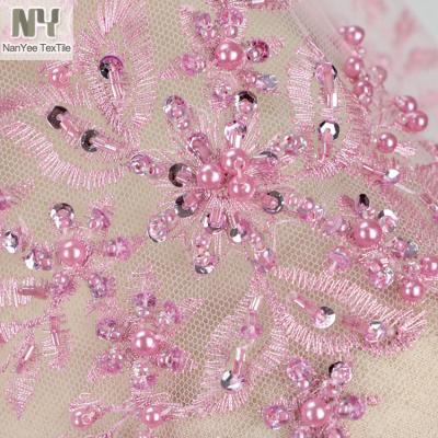 China Nanyee Fluorescent Textile High End Handmade Embroidery Fabric For Bridal Wedding for sale