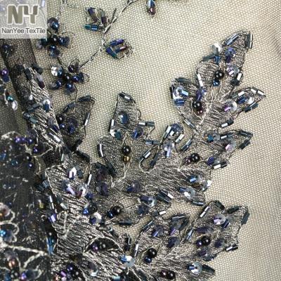 China Embroidered Fabric With Stone Textile Black Nanyee Tulle Elegant Embroidered Fabric With Stone for sale