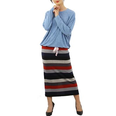 China Plus Size Smart Elastic Waistband Stripe Pattern Mid Calf Length Smart Waist Fashion Ladies Casual Dress Straight Type for sale