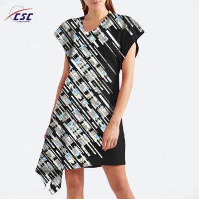 China Anti-static supplier of high quality ladies elegant irregular printed dresses for sale