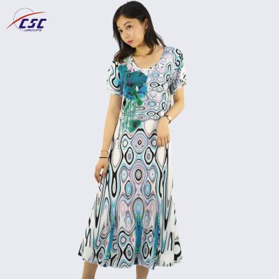 China OEM Anti-Static Fabric Custom Stylish Comfortable Ladies Subtract Maxi Short Sleeve Dress Long Sublimation Printed for sale