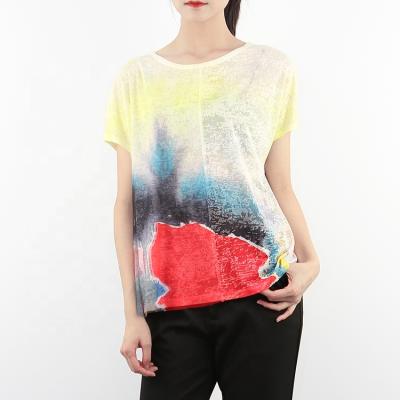 China Custom Logo Summer Loose Fit Crew Neck Anti-pilling Short Sleeve Knitted Women T-Shirt for sale