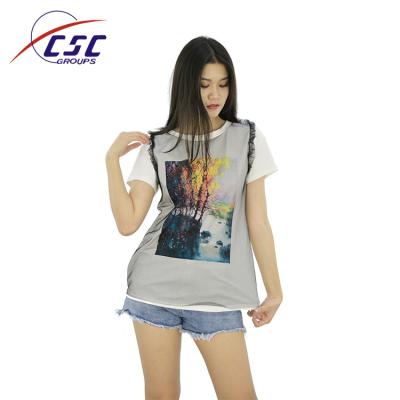 China New Breathable Summer Ladies Porcelain Women Colorful Short Sleeve Pattern T-shirt for sale