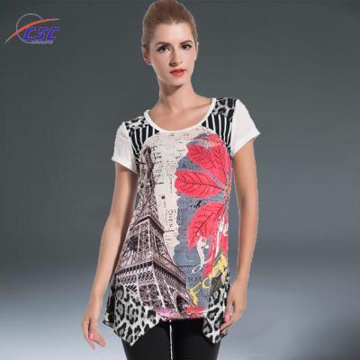 China Anti-pilling girlish style sublimation and fancy design ladies long tail beaded T-shirt for sale