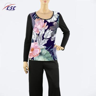 China Fashion Women Clothing Casual Digital Printing Long Sleeve Anti-pilling Floral Tops for sale