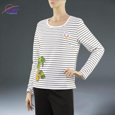 China Anti-pilling Elegant Embroidery Style Design Ladies Long Sleeve Striped Shirt for sale