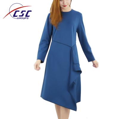 China New Anti-Static Wrinkle-Resistant Ladies Casual Ruffle Dress Office Long Sleeve Dress for sale