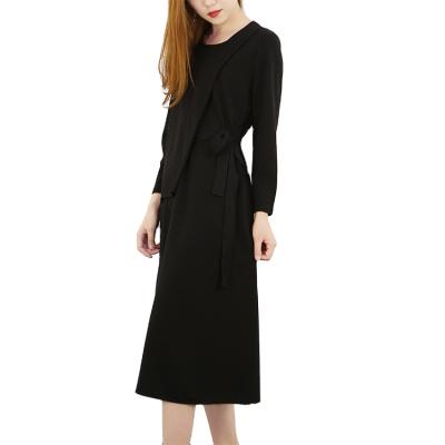 China 2020 new fashion anti-static ladies autumn and winter season long waist casual bandage sleeve dress for sale