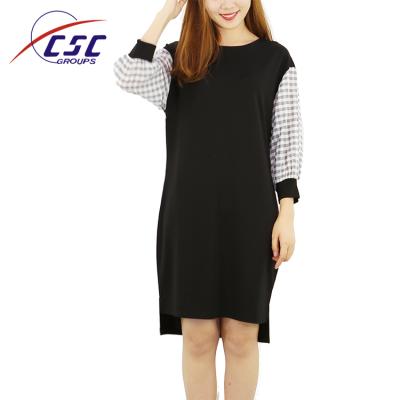 China Autumn Spring Anti-static Women Fashion Long Sleeve Black Knitted Dress Casual Long Sleeve Dress for sale