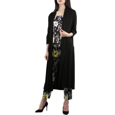 China Anti-pilling Side Split Solid Black Outer Mid Calf Length Women Casual Three Quarter Sleeve Cardigan Rayon Color Blouse Designs for sale