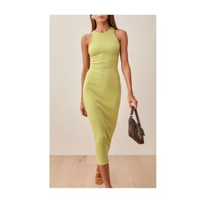 China 2022 summer anti-static Midi sleeveless backless sexy elegant simple knit casual wear for sale