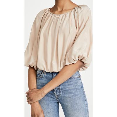 China 2021 Fall Anti-Shrink Customize Women's Puff Sleeve Bubble Top Pleated Half Blouse for sale