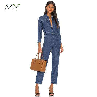 China New Women Autumn Jumpsuit Medium Washed Washable Denim Lane Blue Overalls for sale