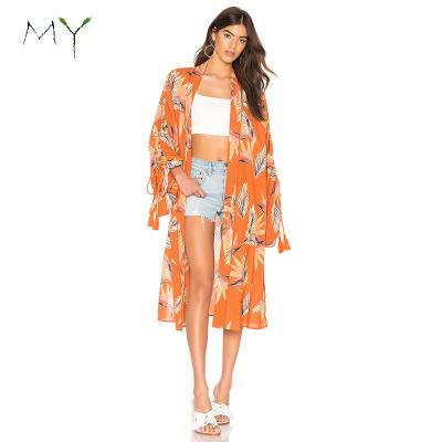 China Women Summer Washable Fashion Outwear Beach Open Front Floral Print Kimono Dress for sale