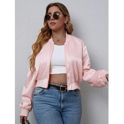 China Women's Plus Size Jacket Solid Pink Satin Washable Plus Size Bomber Jacket for sale