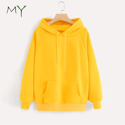 China Yellow Plain Kangaroo Pocket Raglan Sleeve Plus Size Pullover Hoodie for sale