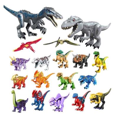 China DIY PLAY 18 pieces/set big and small dinosaur park colorful block world jigsaw action block toys, for children's gifts for sale