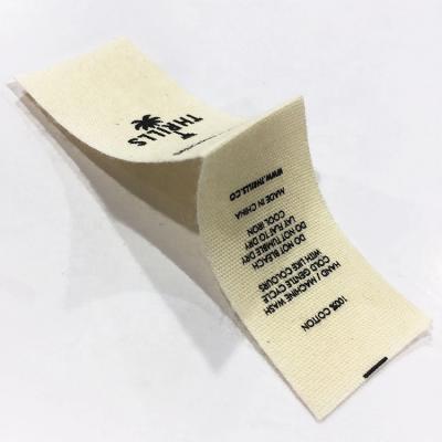 China Washable Custom Garment Printed Cotton Label End Fold Cotton Printed Apparel Label for sale