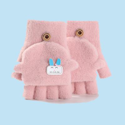 China 2021 Winter Christmas Primary School Cute Jacquard New Pattern Knit Flip Half Finger Mittens For Boys Girls Baby for sale