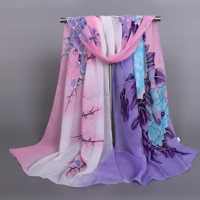 China New Style Premium Crepe Scarf Bubble Silk Floral Printed Hijab Pearl Floral Elegant Women Flower Print Scarves Shawls Wraps for sale