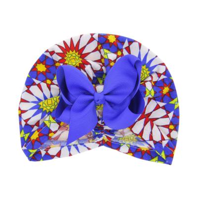 China Character Ins Fashion Babies Turban Hat Triple Bows Headwrap Cotton Soft Bowknot Baby Turban With Three Knot Bows for sale