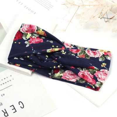 China European and American Style Spring Beauty Satin Hair Bands Printing Floral Elastic Cross Fashionable Headbands for sale