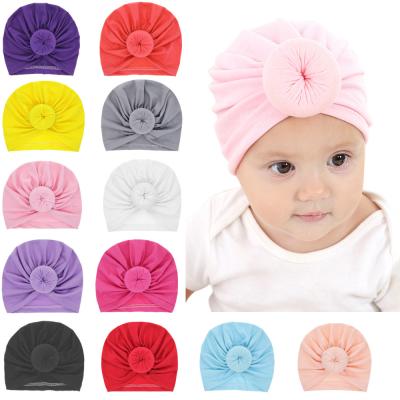 China Newest Multi-colors style head accessories baby turban baby turban cotton European and American large infant soft ball pom pom for sale