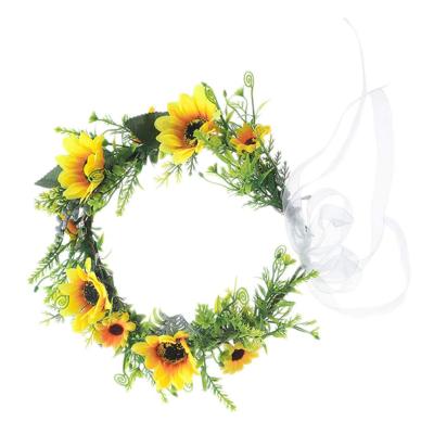 China European and American Style Daisy Flower Crown Maternity Sunflower Headband Garland Wedding Flower Headpiece Floral Eucalyptus for sale