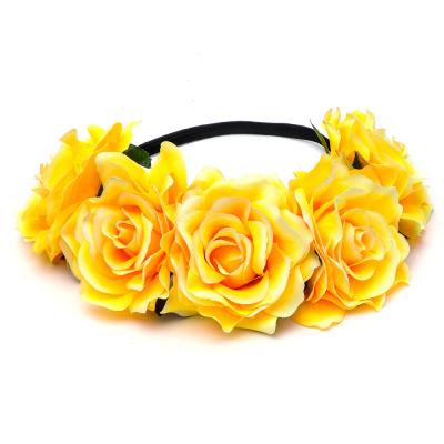 China Sandro Boho Floral Crown Rose Flower Headband Hair Garland Flower Hair Accessories Bride Ethnic Headband for sale