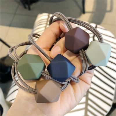 China Czech Korean Fashion Diamond Rope Women's Ball Hair Accessories Head Ring Fashion New Leather Women's Simple Square Elastic Hair Band for sale