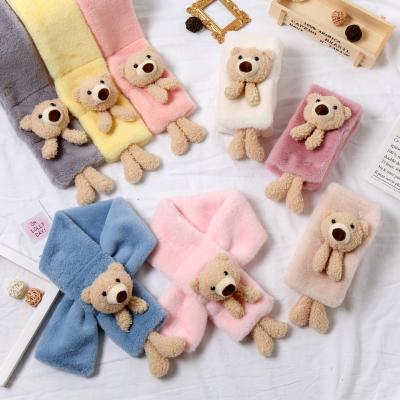 China Children's Tongyang Winter Scarves for Cute Warm Neck Warmer Bib Neckerchief Kids Doll Rabbit Girls Plush Cross Scarf for sale