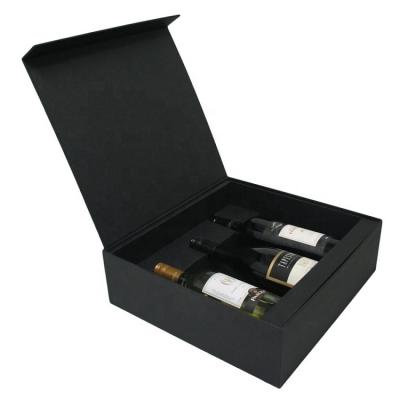 China Handmade Luxury Customized Black Magnetic Closure Cardboard Wine Gift Packaging Box for sale