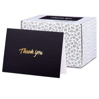 China Custom Europe Foldable Black Thank You Cards With Stamped Gold Foil Design for sale