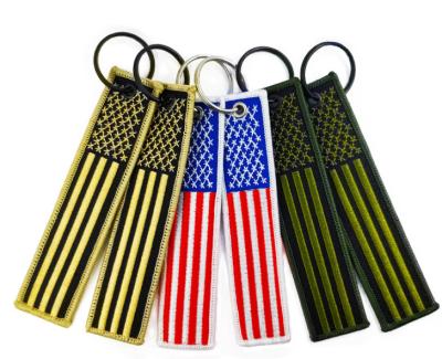 China Fashional Souvenir Gifts Logo Custom Embroidery USA American Flag Embroidered Key Chain for sale