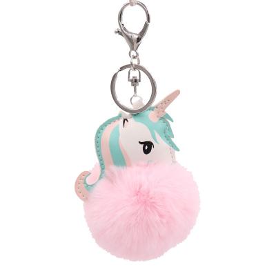 China Fashional Souvenir Gifts Sell New Unicorn Fluffy Furball Keychains With Wholesale Colorful Furball Keychains for sale