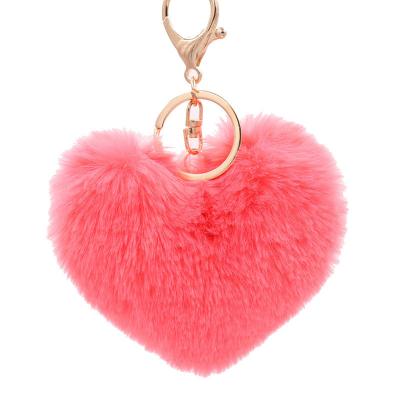 China Fashional Souvenir Gifts Mini Backpack Colorful Fluffy Heart Wholesale Custom Pompom Key Chain for sale