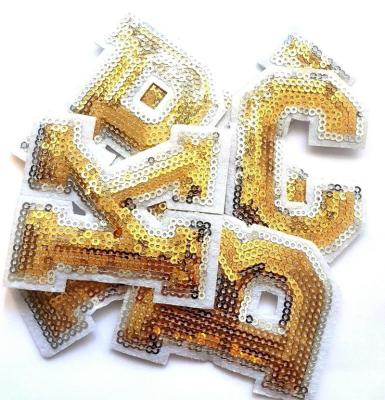 China 3D Gold Letter Sequin Patch Patches Iron-on Sew-on Clothes Alphabet Embroidery for sale