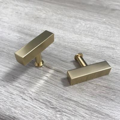 China Industrial Hardware Cabinet Kitchen Gold T Bar Brass Handle Knob With Base for sale