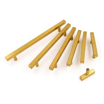 China Brush Gold Stainless Steel Cabinet Hardware Furniture Office Cupboard Drawer 96mm Door SS Brass Handle Easy Installation for sale