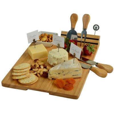 China Large disposable bamboo wooden board for cheese appetizers with 4 cheese knives and ceramic dish for sale