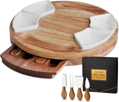 China Sustainable Premium Cheese Cutting Board Set, Cheese Serving Platter, 13 Inch Cheese Board-Knife Set Including 4 Server Knives and 4 Bowls Platters for sale