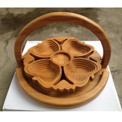 China Sustainable Natural Bamboo Four Apple Shape Collapsible Folding Fruit Basket for sale