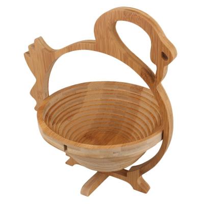 China Beautiful sustainable natural bamboo swan shape collapsible folding fruit basket for sale